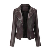 Red Leather Jacket Pu Lapel Women's Slim-Fit Leather Coat Short Jacket