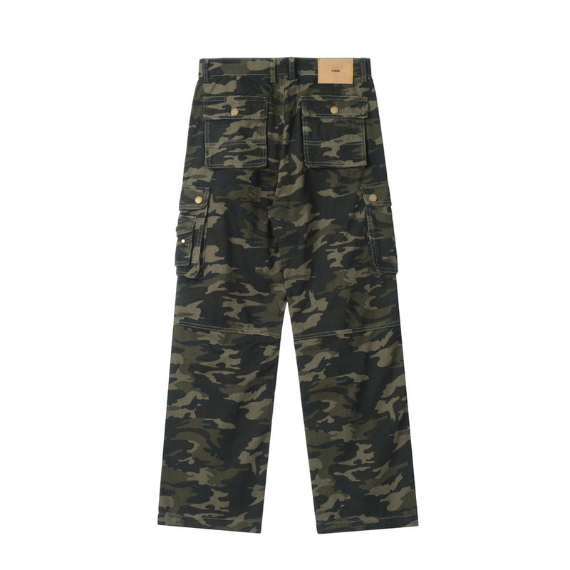 Men Sweatpants Multi-Pocket Casual Straight Trousers Wide Leg Pants