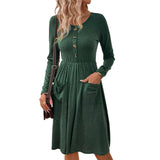 Women Dress Winter round Neck Knitted Long-Sleeved Dress