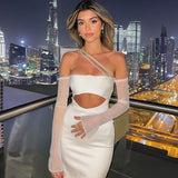 Women Dresses Bandage Dress Sexy Oblique Shoulder Backless Banquet Party Skirt (Ont0408)