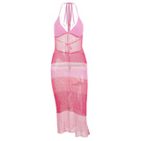 Women Dresses V-neck Brace Mesh Sexy Dress Backless Dress