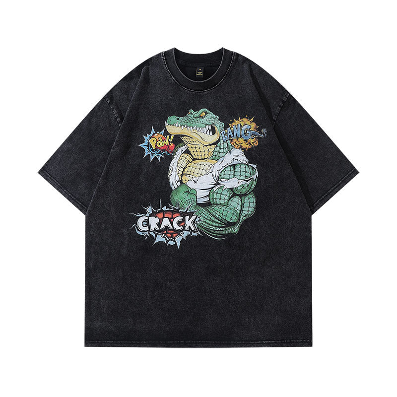 Men T Shirt Vintage Distressed Small Neckline Short Sleeve T-shirt