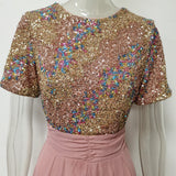 Women Evening Gown Sexy Chiffon Stitching Sequins Dress