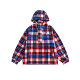 Unisex Jacket Vintage Casual Jacket Men's and Women's Couple Hooded Plaid Jacket