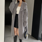Women Cardigan Sweater Autumn Sweater Coat Lapel Loose Long Sweater W2353