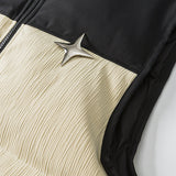 Unisex Winter Cotton Coat Stitching Pleated Fabric Stand Collar down Vest