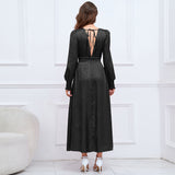 Women Date Dress Autumn and Winter V-neck Bubble Long Sleeve Dress