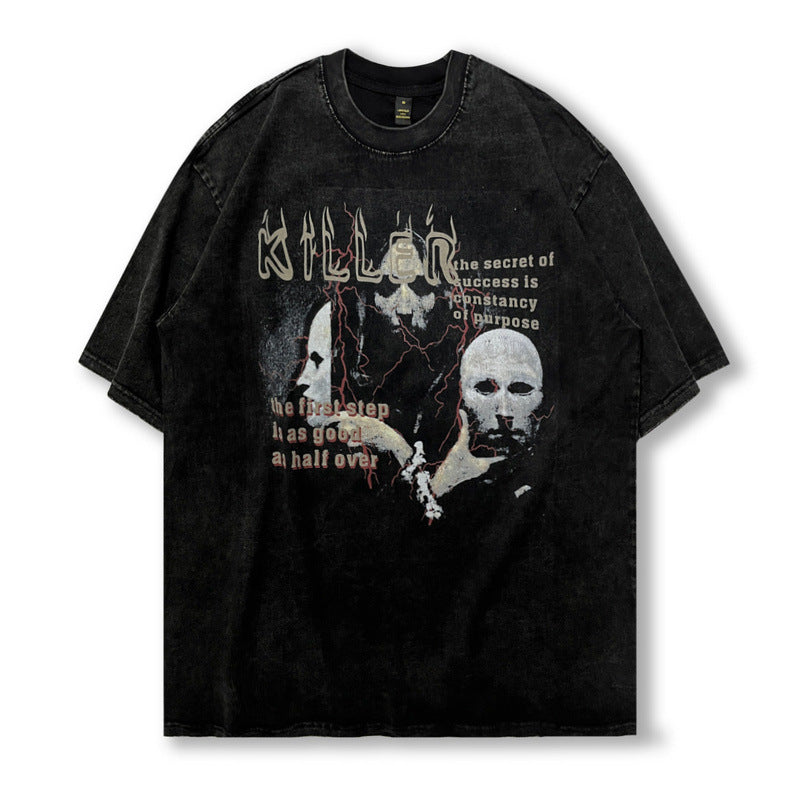 Men T Shirt Vintage Worn Looking Washed-out Short Sleeve T-shirt