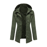 Women Trench Coat Long Cardigan Hooded Coat Outdoor Raincoat