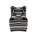 Women Vest Striped Knitted Top Retro Slim Vest