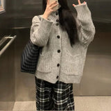 Women Knitted Cardigan High Collar Loose Sweater Women's Autumn Winter Retro Knitted Coat Cardigan