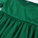 Women Dress Green Satin Waist Princess Dress Women Elegant Puff Sleeve Dress