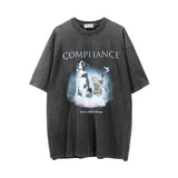 Men Vintage T-Shirt Short-Sleeved T-shirt Men's Loose Wash Distressed round Neck Top Casual