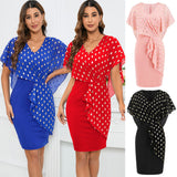 Women Date Dress Summer Polka Dot Printed Chiffon Dress V-neck Hip Skirt