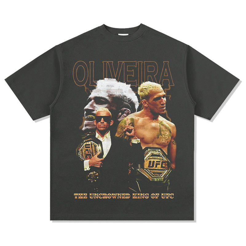 Mens Vintage Boxer T-Shirt Vintage Oliveira Printed Short Sleeve T-Shirt Versatile Crew Neck