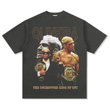 Mens Vintage Boxer T-Shirt Vintage Oliveira Printed Short Sleeve T-Shirt Versatile Crew Neck