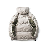 Unisex Winter Cotton Coat Color Contrast Patchwork Hooded Cotton-Padded Coat Retro Loose and Warm Arc Cotton-Padded Coat