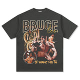 Mens Vintage Boxer T-Shirt ruceLee American vintage washed do old long short sleeve loose T-shirt