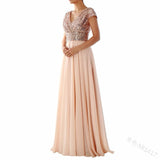 Robe Bridgerton V-neck Sequins Chiffon Stitching Evening Long Dress
