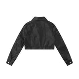 Women Jacket Zipper Cropped Leather Coat PU Leather Jacket