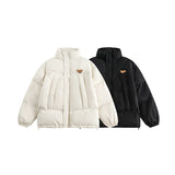 Unisex Winter Cotton Coat Waffle Stand-up Collar Cotton-Padded Clothes Retro Warm Labeling Decorative Cotton Coat