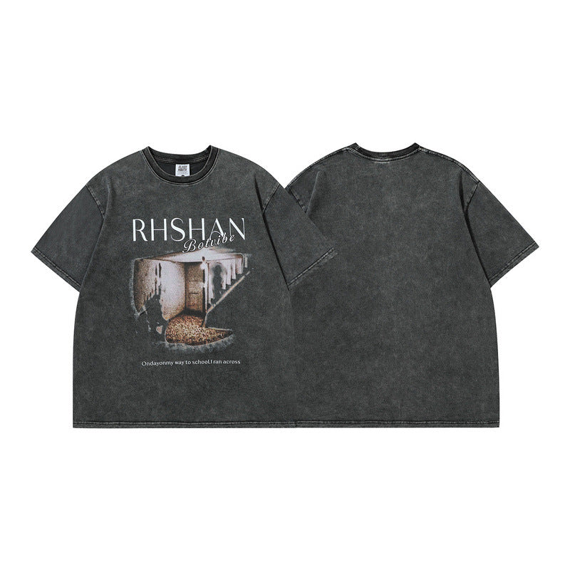 Men T Shirt Vintage Printed Men's Short-Sleeved T-shirt