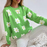 Women Knitted Sweater Leisure Pullover Knitted Sweaters Women's Clothing round Neck Long Sleeve Loose Jacquard Sweater