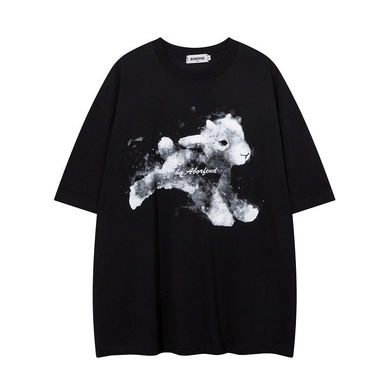 Men T Shirt Cartoon Graffiti Couple Short Sleeve T-shirt Retro