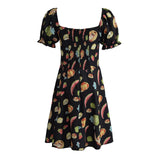 Women Dresses Summer Vintage Printed Dress Puff Sleeve Lace-up Skirt (Xds0414)