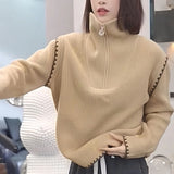 Women Knitwear Autumn and Winter Half Zipper Turtleneck Sweater Loose Sweater