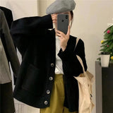 Women Knitted Cardigan V-neck Sweater Women Large Loose Pockets