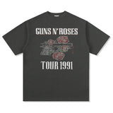 Men Vintage Rock Band T-Shirt Short Sleeve T-Shirt Rock Band Vintage Washed Old