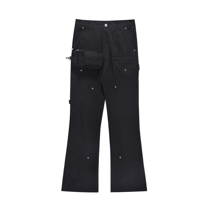Men Sweatpants Pocket Overalls Men's Flared Pants Zipper Decorations Wide Leg Loose Trousers