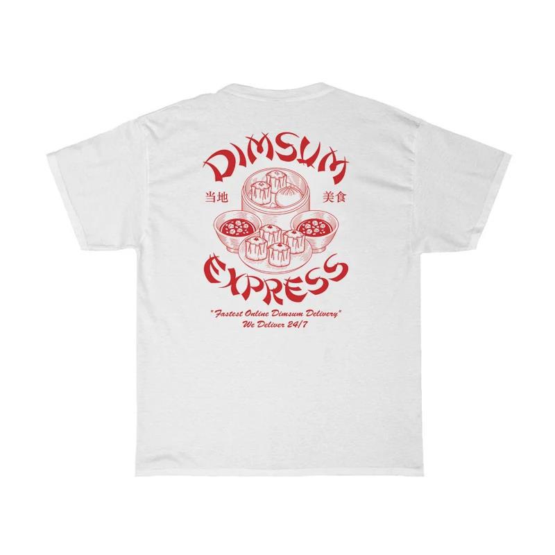 Women Dim Sum Retro Graphic Tees Unisex Oversized Back Print