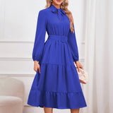 Women Date Dress Stand-up Collar Bowknot Dress Autumn and Winter