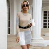 Women Knitted Sweater Autumn Leisure Color Block Long Sleeve Loose Sweater Dress