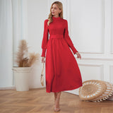 Women Date Dress Stand Collar Long Sleeve Skirt