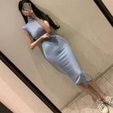 Women Dresses Turtleneck Sleeveless Dress Slit Slim-Fitting Hip Skirt