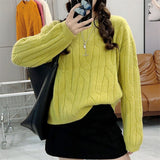 Women Knitted Pullover Autumn and Winter round Neck Pullover Retro Twist Sweater Casual Loose Knitted Top