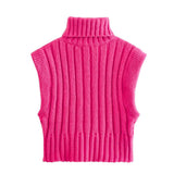 Women Sweater Knitwear Autumn Turtleneck Slim Fit Short Sleeveless Threaded Vest