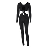 Women Jumpsuit Winter Sexy Cutout Slim Fit round Neck Long Sleeves Jumpsuit