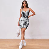 Women Dress Spring and Summer Sexy Slim Tie-Dyed Hip Skirt