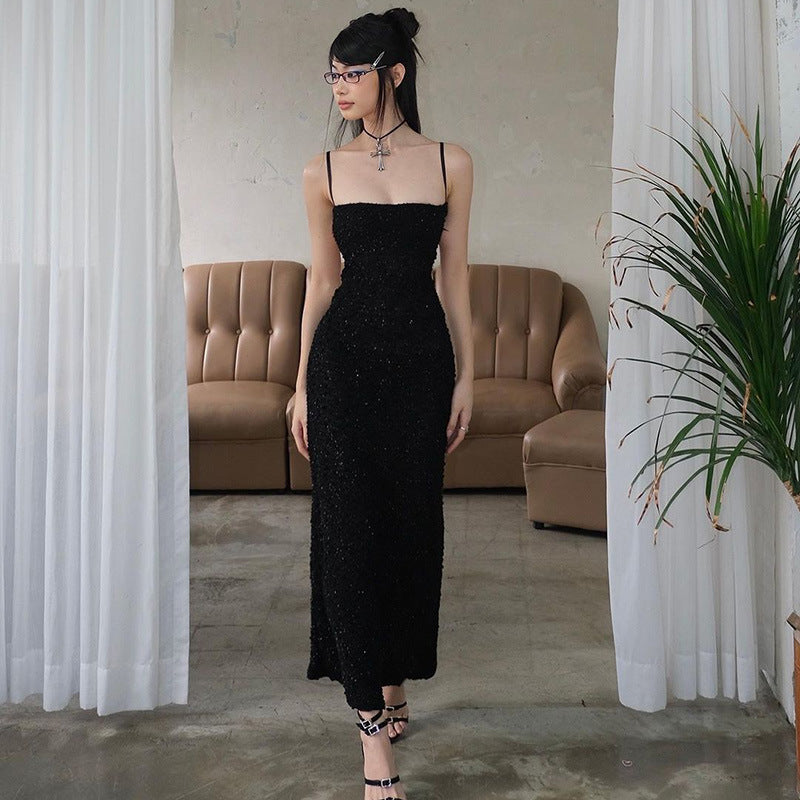 Women Dresses Sexy Suspenders Backless Hollow Dress