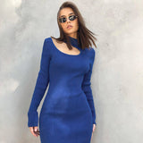 Women Dresses Turtleneck Woolen Hollow Dress Long Dress