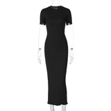 Women Dresses Winter Crew Neck Slim Back Lace-up Long Sleeve Dress