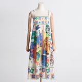 Women Dresses Summer Square Collar Sling Dress Graffiti Printing Long Dress (Qymy0409)