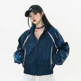 Women Jacket Outdoor Jacket Coat Loose Stand Collar Long Sleeve Sports Trench Coat