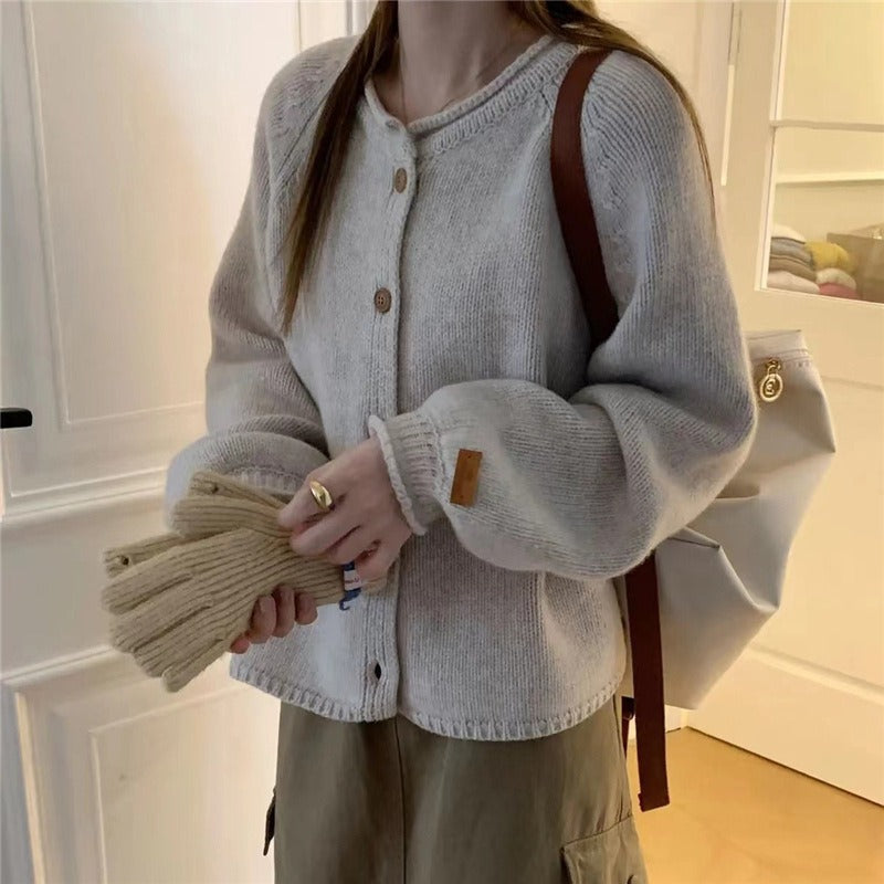 Women Knitted Cardigan Autumn and Winter Loose round Neck Knitted Sweater Coat
