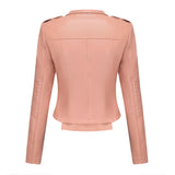 Red Leather Jacket Spring and Autumn Leather Women's Rivet Coat Zipper Leather Jacket