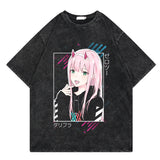 Washed retro T-shirt street print graphic casual cotton summer short sleeves
